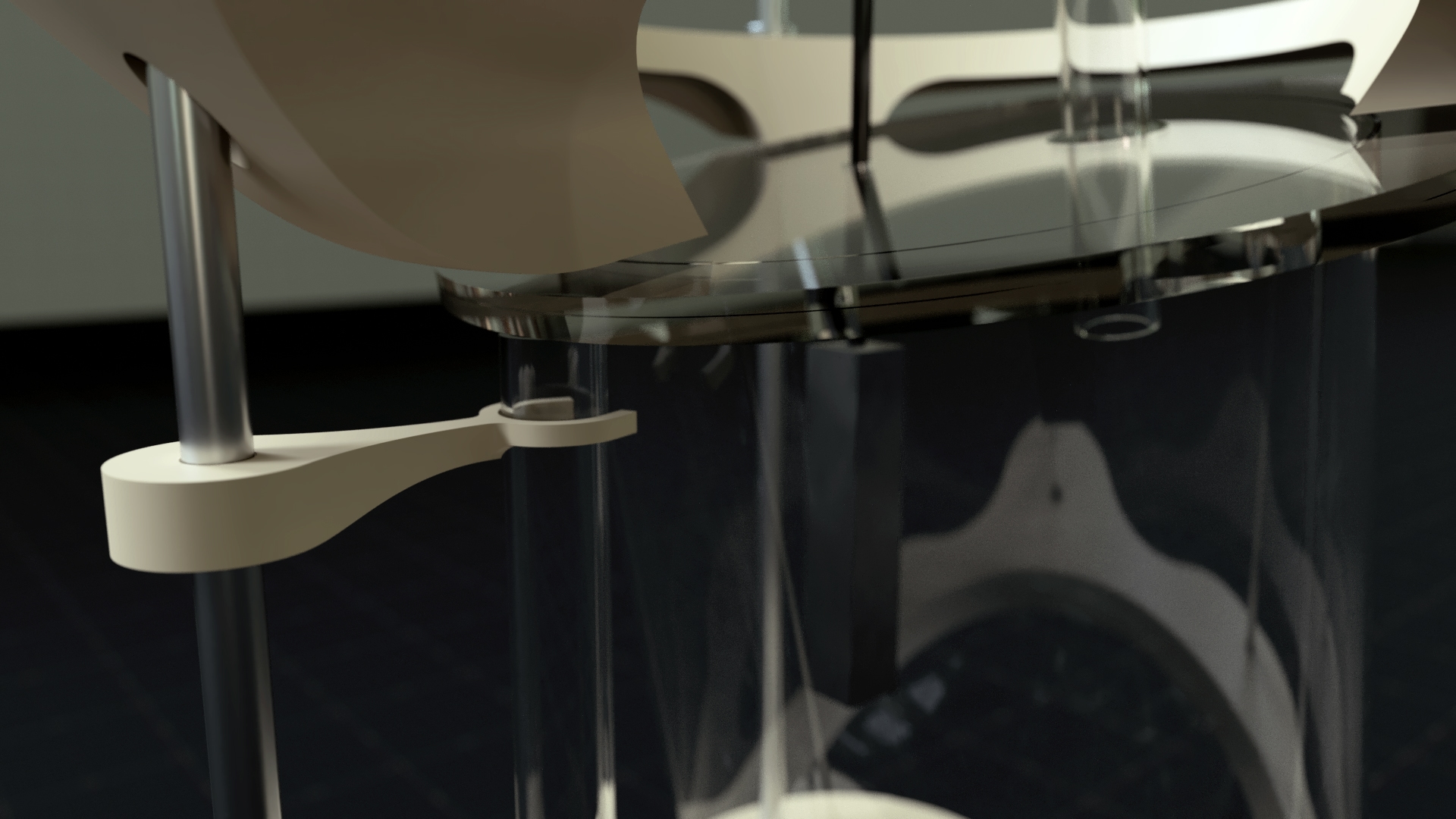 Close up of a condensation tube being held against the lid and a humidity and temperature sensor inside the glass dome.